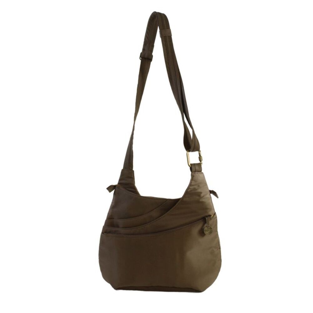 Travelon Womens Zipper Closure Gold Tone Crossbody Shoulder Handbag Brown - Picture 5 of 8